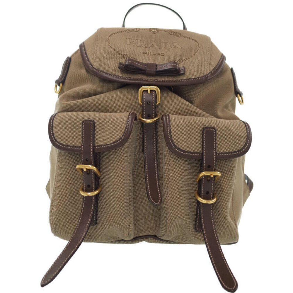 Prada Vintage Logo Jacquard Backpack brown beige
